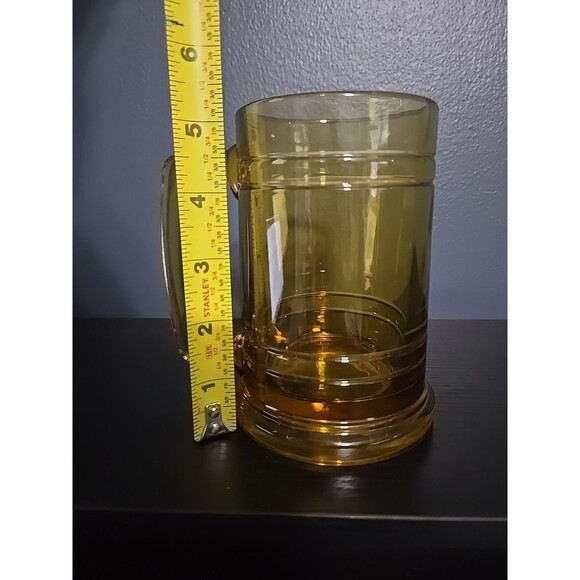 VINTAGE Amber Brown Glass Heavy Beer Mug 5" Square Stein Handle 1970s - Picture 5 of 6